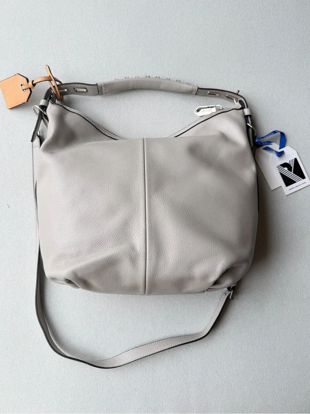 NWT REED RK Grey Cadet Hobo Slouchy Vegan Leather Shoulder Bag Crossbody Purse